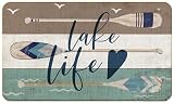 EVIHCG Lake Life Door Mat, Rustic Lake House Doormat Outdoor Indoor Entrance, Vintage Nautical Coastal Beach Welcome Mats for Front Door Lakehouse Cabin, 17x30 Inch