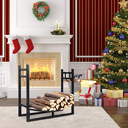 Phi Villa Heavy Duty Firewood Racks Indoor/Outdoor Log Rack With Kindling Holder, 30 Inches Tall, Black #TOP5