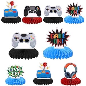 6 PCS Video Game Honeycomb Table Centerpiece Game On Controllers GamePad Table Toppers Centerpieces Decro for Game Theme Baby Shower Kids Boys Girls Birthday Party Table Decorations Supplies