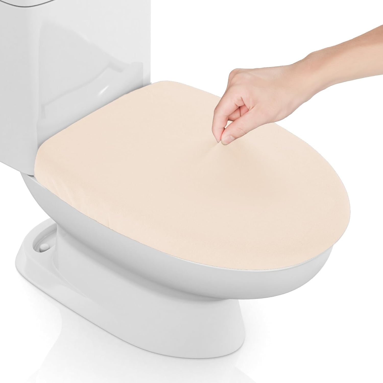 Stretch Spandex Toilet Lid Cover, Thick and Washable Toilet Seat Cover for Bathroom, Fits Most Standard Toilet Lids, (Beige 1 Piece)