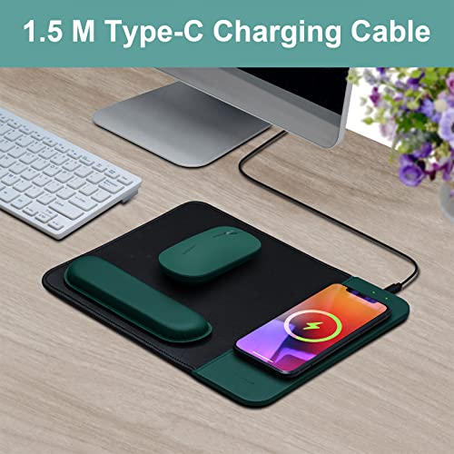 Viviya 15W Wireless Charging Mouse Pad With Detachable Wrist Support, Fast Qi Phone Charger Mouse Mat For Iphone 14/13/12/11/X/8 And Samsung Multiple Mobile Devices (Green) #TOP6