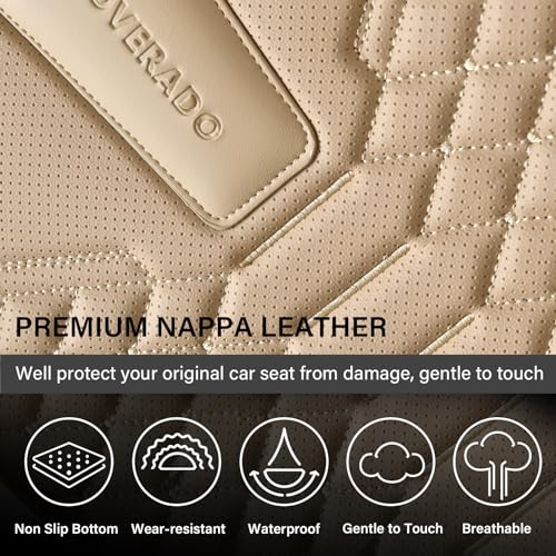 Image of Coverado Front Seat Covers, 2 Pieces Universal Seat Cover for Cars, Breathable Nappa Leather Waterproof Car Seat Cover, Car Seat Protector, Driver Seat Cover, Auto Seat Covers Fit for Cars, Beige