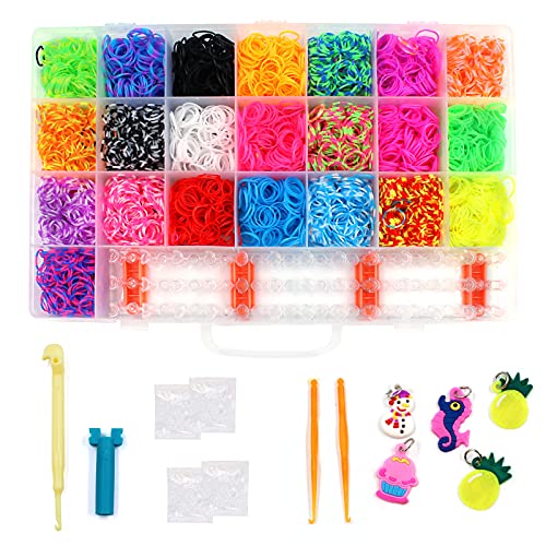 Bandas de Goma para Hacer Pulseras, 1800+ Pulseras Gomas Niños, 30 Colores, DIY Cintas de Telar Kit de Pulseras con Bandas de Telar Pulsera Collar Herramienta de Tejer Juguetes de DIY Cover