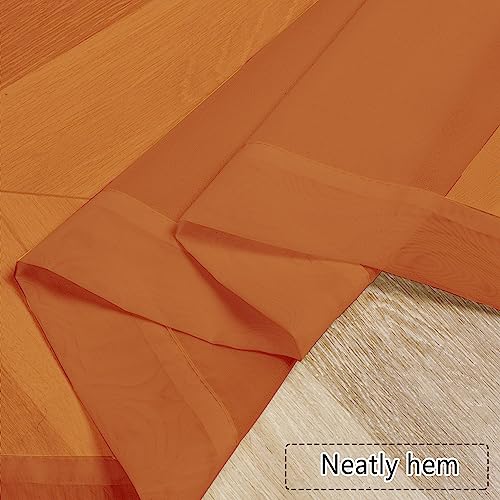 Image of Chyhomenyc Sheer Valances for Windows 2 Pack, 42Wx14L Inches Short Valance for Living Room Bathroom Cafe Laundry Basement, Cute Orange Dual Rod Pockets Voile Valance, 1Pair