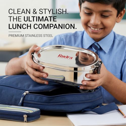 Image of Rudra Stainless Steel Guard Lunch Box 450ml Airtight Food Grade Tiffin Box with Removable 2 Partition Tray, BPA Free Lunch Container for School Office Travel