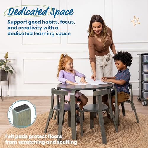 Image of ECR4Kids Bentwood Table and Curved Back Chair Set, Kids Furniture, Grey Wash, 5-Piece
