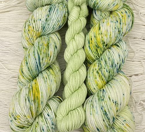 4 Ply Sock Yarn Wool Set Hand Dyed 100g + 20g Skein Hank 75% Marino Wool 25% Nylon Knitting Crochet Spring Meadow Green Yellow