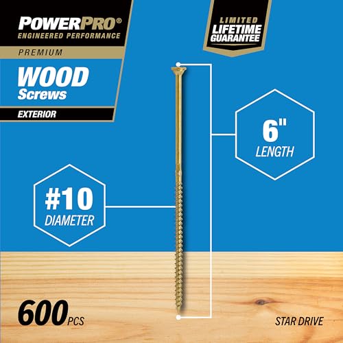 Image of Power Pro Exterior Wood Screws, #10 x 6in, 600 Pieces, Bronze | Epoxy finish,Star drive with T25 bit included ,Self-drilling tip for decking and treated lumber,All-Purpose Deck Screws