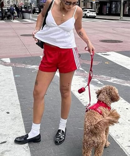 Women Athletic Sweat Shorts Side-Striped Y2k Summer Elastic Waist Workout Loose Wide Leg Lounge Shorts with Pockets3