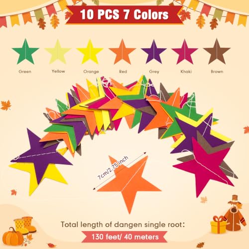 Image of Patelai Star Garland, Yellow,Brown,Deep Red,Orange,Dark Green, 130 Feet