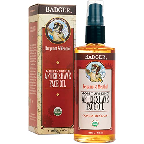 Badger - After-Shave Face Oil, Bergamot & Menthol, Moisturizing Aftershave Oil, Natural After Shave Face Oil for Men, 4 fl oz Glass Bottle