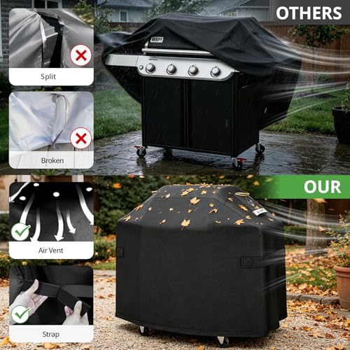 Ultimate Durable 55 Inch Grill Cover for Outdoor Grill,Heavy Duty Waterproof Rip-Proof BBQ Cover,Fade Resistant Gas Grill Cover with Straps,3-4 Burner Barbecue Cover for Weber Char-Broil Nexgrill,etc - Thumbnail 6