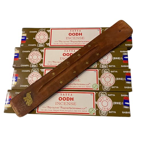 VIE Satya Incense Sticks, 4 Packs x 15g, with Incense Holder, Oodh, Other Colour