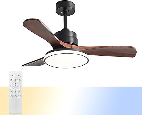 Ventiladores de techo de madera de 36 pulgadas con luces con control remoto, brillo ajustable, luces LED de techo empotradas para sala de estar,