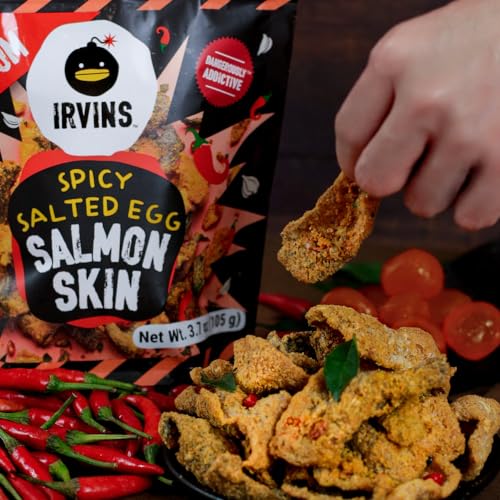 IRVINS Hot Boom Salted Egg Salmon Skins, 3.3 Ounce (Pack of 3)