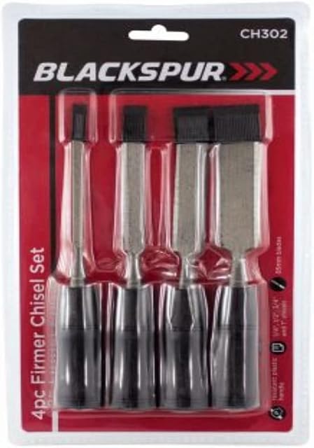 ebuyerfix 4 Piece Firmer Chisels Set Bevel Edge Plastic Carving Chisel Chrome Vanadium Steel Hammer End Bi-Material Soft Handle for Craft DIY Woodworking