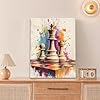 Chess Wall Art, Banksy Chessboard Pictures Wall Decor, Graffiti Intelligence Game Canvas Prints Painting, Framed Artwork for Bathroom Living Room Bedroom Office 16" x 12" #1