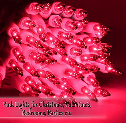 Pink Christmas String Lights, 100 Mini Fairy Lights Set, White Wire 20.6 Ft Traditional Valentines Easter Holiday Décor For Home, Christmas Tree, Bedroom, Patio, Wedding, Indoor Outdoor Decoration #TOP1