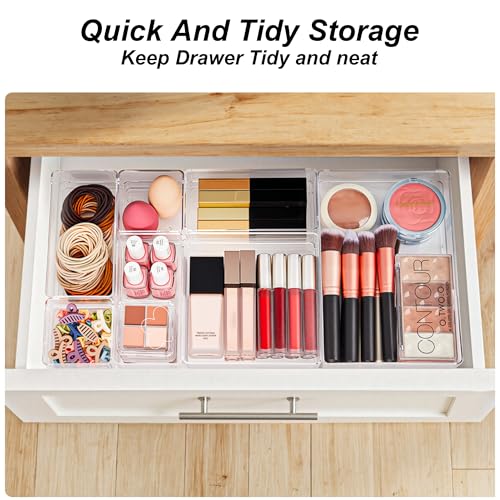 SMARTAKE 7-Piece Drawer Organizer with Non-Slip Silicone Pads, 4-Size Desk Drawer Organizer Trays Storage Tray for Makeup, Jewelries, Utensils in Bedroom Dresser, Office and Kitchen (Clear) by SMARTAKE - Image 5