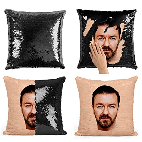 Ricky Gervais Housse de coussin réversible à paillettes avec motif sirène magique britannique Cover