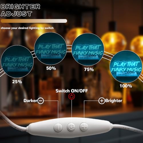Image of Play That Funky Music Neon Sign for Wall Decor, Dimmable Blue Letter Neon Light, USB Powered LED Light Sign for Bedroom Club Party Bar Men Cave Music Room