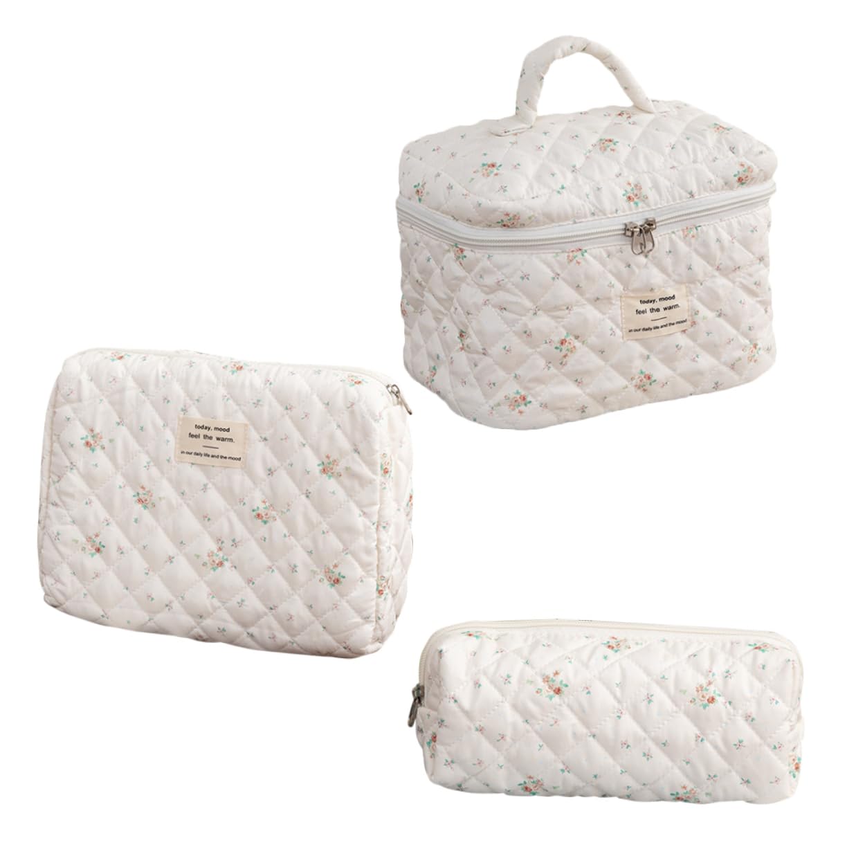 Bolsa de Maquillaje Floral de Algodón, Juego de 3 Piezas