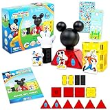 Mickey Mouse Clubhouse Magnetic Character Tile Set - Bundle of Disney STEAM Building Educational Toy Plus Stickers, More | 22 Pc Building Toy Set