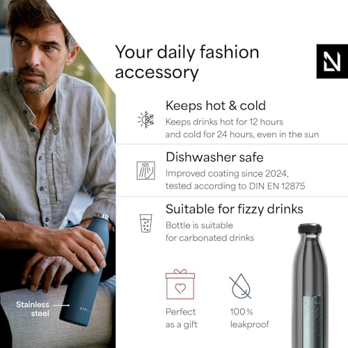 Image of LARS NYSOM Stainless Steel Insulated Water Bottle 12oz 17oz 25oz 34oz 51oz | Insulated Thermo Flask for Hot and Cold Beverages | Leakproof Drinking Bottle (Stainless Steel, 17oz)