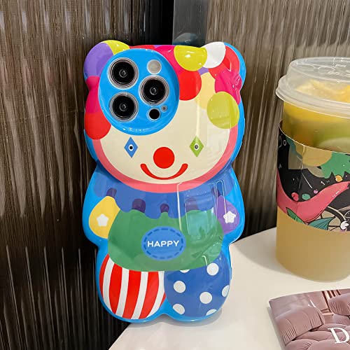 Kerzzil 3D Clown Bear Phone Case Compatible With Iphone 14 Pro Max Case, Cute Cartoon Animal Soft Silicone Shockproof Cover For Women Girls(Blue) #TOP5