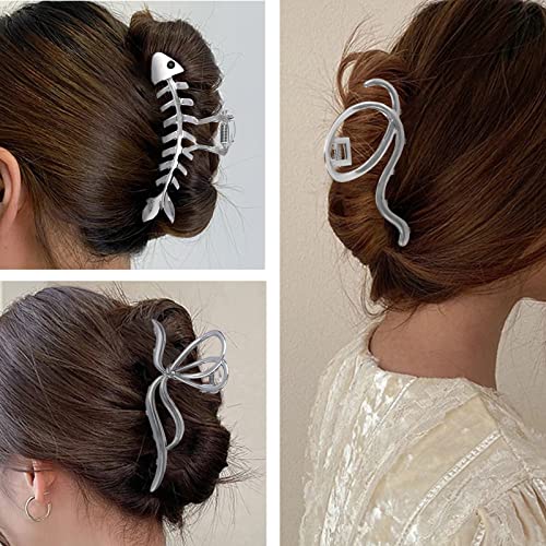 Yonchic 3-Piece Multiple Shapes Metal Hair Clips, Silvery Fish Bone Hair Claw For Thin/Medium Thick Hair, Elegant Bowknot Barrettes, Simple Style Strong Hold Hair Clamps Non Slip Cute Hair Catch Clip Accessories #TOP4