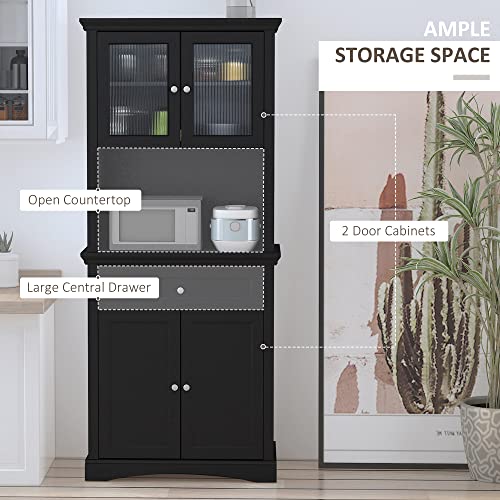 Homcom 71" Traditional Freestanding Kitchen Buffet With Hutch, Pantry Cabinet With 4 Doors, 3-Level Adjustable Shelves, And 1 Drawer, Black #TOP3