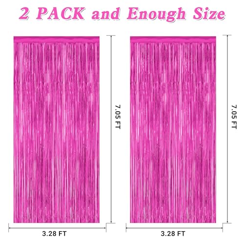 Image of ZATAYE 2 Pack Rose Red Valentines Foil Curtain Streamer Decorations | Rose Red, Metallic Foil, 3.28 x 7.05 FT, Tinsel Backdrop, Foil Curtain Streamer, Valentines Party Decorations