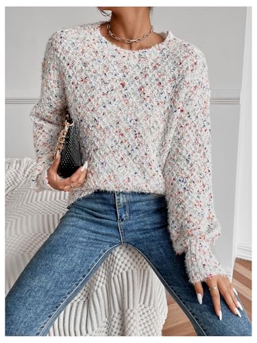 Image of MakeMeChic Women's Space Dye Round Neck Long Sleeve Sweater Casual Knitted Pullover Tops Multicolor X-Small