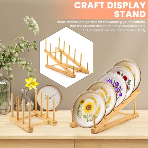 Trenqular 3pcs Wooden Dish Rack Plate Stands for Display Wood Plate Holders Bamboo Dish Drying Rack Stand Kitchen Cabinet Organizer(Color:Wood) by Trenqular - Used condition - Image 6