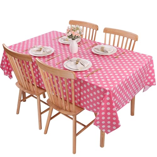 Image of Kesfey 3 Packs Minnie Mouse Tablecloth 54 x 108 Inch Pink Polka Dot Table Cloths Disposable Plastic Pink Waterproof Picnic Table Covers Pink and White Dots Minnie Tablecover for Birthday Party