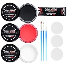 COVACURE Face Painting Kit, Black, Red & White Professional Water-based Halloween Makeup Kit with 3 Sponges & 3 Brushes for Halloween Clown Makeup, Cosplay, Costume, SFX Special Effect, Theme Parties