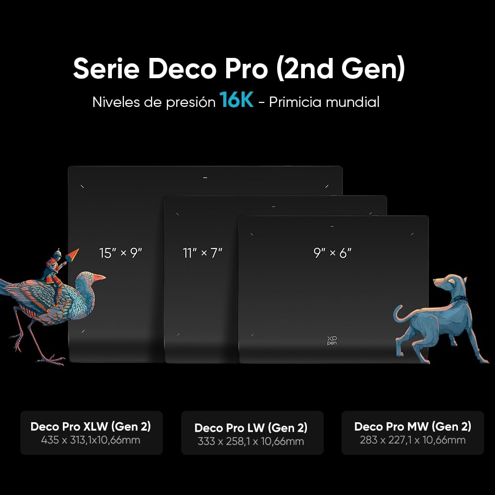 XPPEN Deco Pro MW Gen2 Tableta Gráfica Dibujo Digital Bluetooth con Lapiz X3Pro de 16k Niveles de Presión, Tableta de Dibujo con Teclas Expresas Inalámbrica (9”x6”)