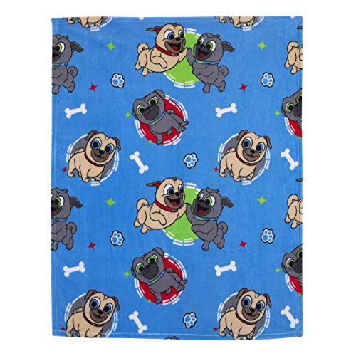Disney Puppy Dog Pals - Puppy Pal Fun - 4Piece Toddler Bed Set - Coral Fleece Toddler Blanket, Fitted Bottom Sheet, Flat Top Sheet, Standard Size Pillowcase, Blue, Red, Gray, Tan #TOP1