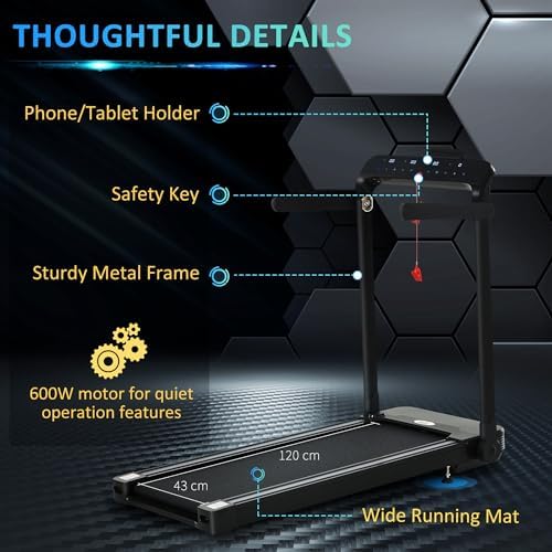 HOMCOM Folding Treadmill, 1.85HP Installation-Free Walking Jogging Running Machine, 12KM/H with 12 Pre-Programs and LED Display for Home Gym Office