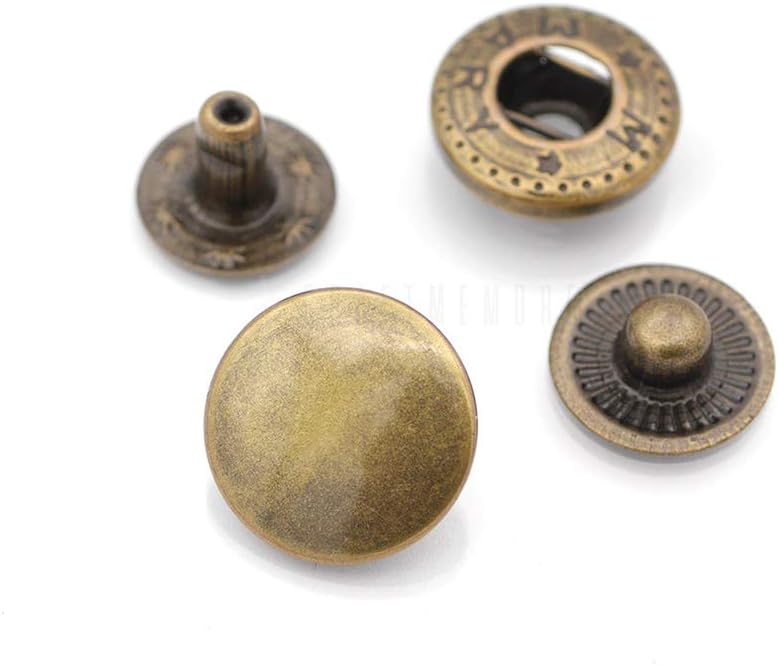 CRAFTMEMORE50 Sets Antique Brass Snap Buttons S-Spring Socket Popper Fasteners for Jacket Bag Closures #831 VT8 (15mm (0.59"))