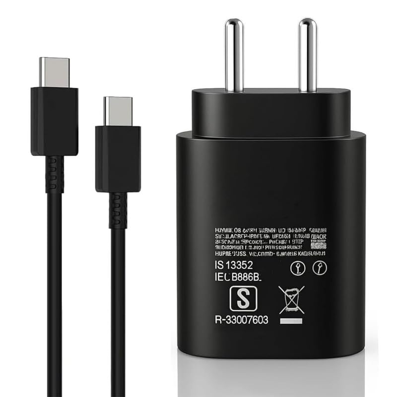 Image of Samsung 25W Pd 3.0 Type C Super Fast Charger Adapter for Samsung Galaxy M36|S25|M06|F06|M16| F16|M05|M35|F05|A06|A16|M55s|Tab S10 Ultra|S10+|A9+|Tablet 25 Watt -JJ Black