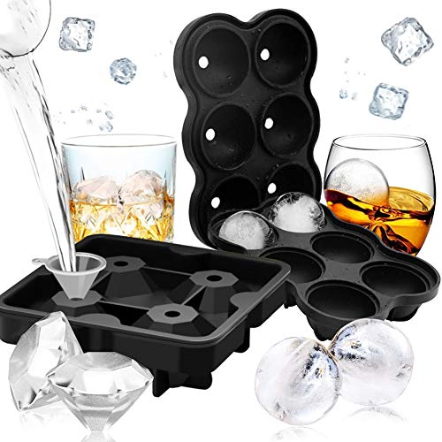 JOHOUSE 2PCS Silicone Ice Cube Molds, Round Ice Ball Maker Diamond Ice Maker, Hot Cocoa Chocolate Bomb Mold, Food Grade Silicone Mold