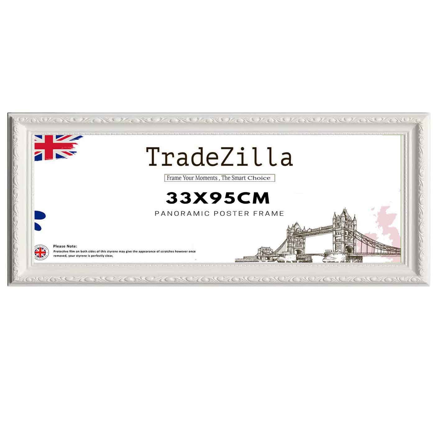 TradeZilla Large White Ornate Shabby Chic 33x95 CMPicture/Photo/Poster Vintage Antique frame for Art Prints, Vertically or Horizontally, Wall Mounting Hardware Included (White)