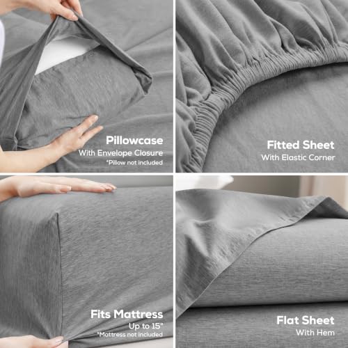 Image of Utopia Bedding Queen Size Sheet Set - 4 Piece Bed Sheets, Soft and Breathable Microfiber, Includes 1 Fitted Sheet, 1 Flat Sheet and 2 Pillowcases - Oeko Tex (Heather Grey)