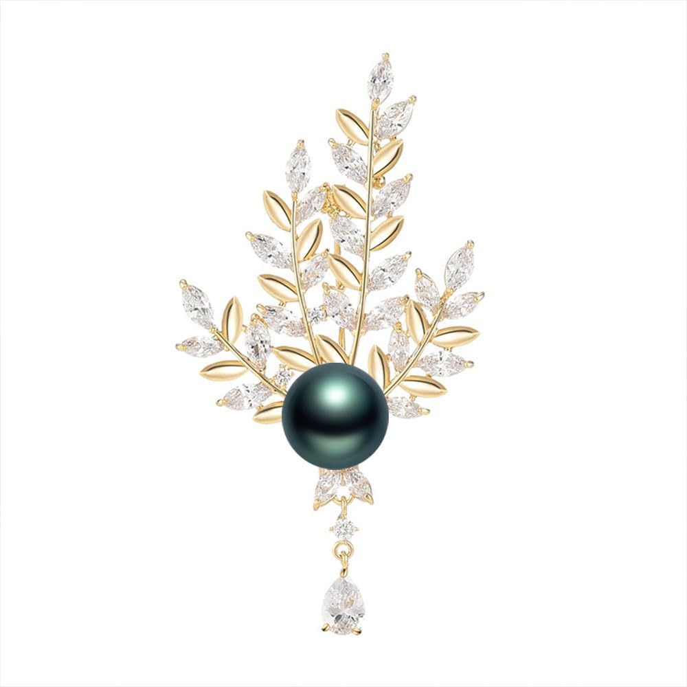 Black Tahiti Pearl Brooch Broches Jewelry For Women Fashion Christmas Gifts Wife Mom Girlfriend, Anniversary Birthday Fine Jewelry Gifts for Her NO11328