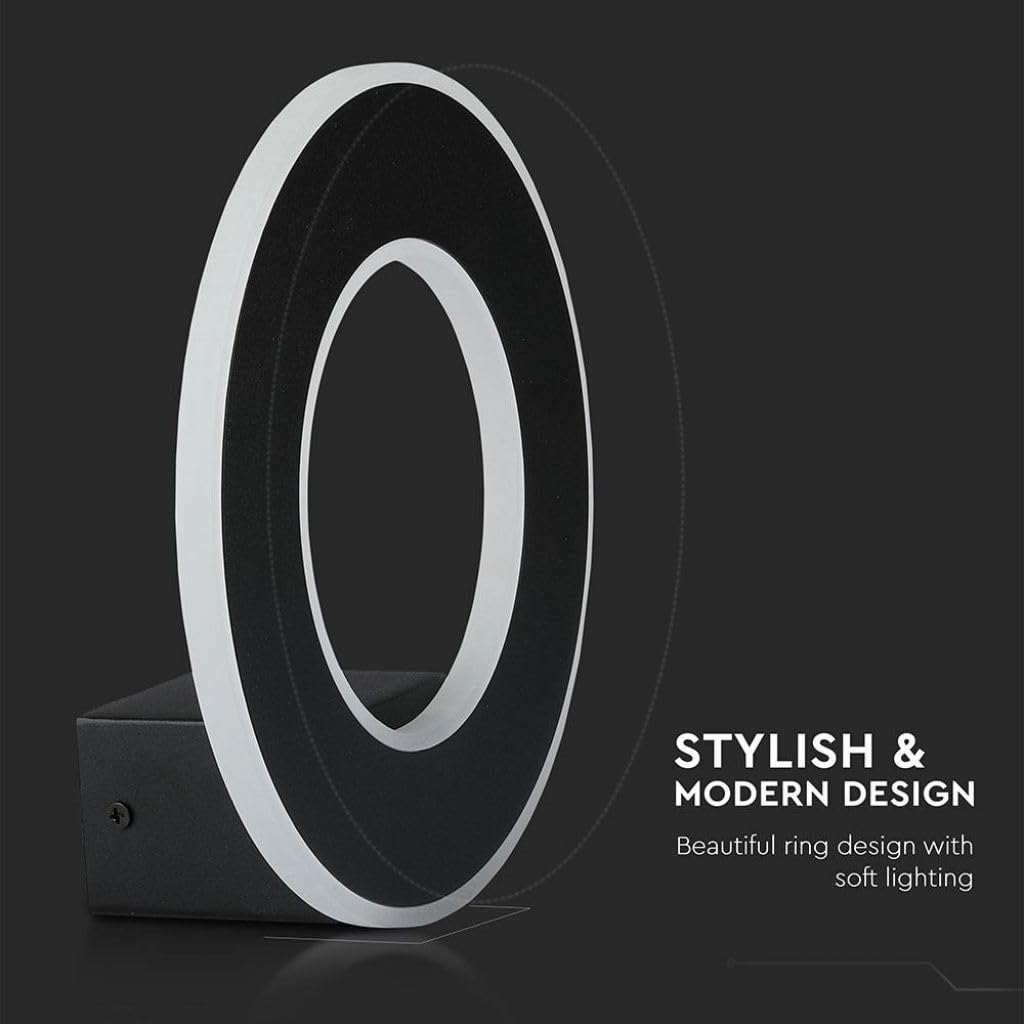 V-TAC Lámpara de Pared LED 9 W, Wall Light Circular, Negro
