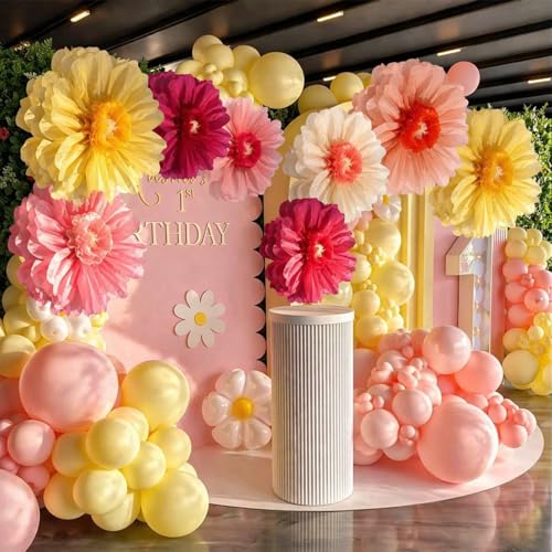 Giegxin 6 Pcs 31.5", 24" Giant Colorful Paper Flowers Mexican Fiesta Tissue Flowers for Wall Decorations Pink White Yellow Large Crepe Flower for Wedding Birthday Classroom Bridal Shower Bachelorette by Giegxin - Image 7