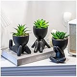 VENY TAYA 3PCS Human-Shaped Potted Artificial Plants Office Decor for Women and Men, Small Fake Plants Decor for Bedroom and Bathroom, Cute Faux Succulent Desk Decor for Office and Home, Black