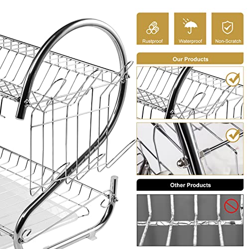 Zvonema Dish Drying Rack, Stainless Steel Dish Racks For Kitchen Counter, 2 Tier Small Dish Drainers With Drainboard & Removable Utensil Holder, Space Saving Dish Rack, Silver #TOP3