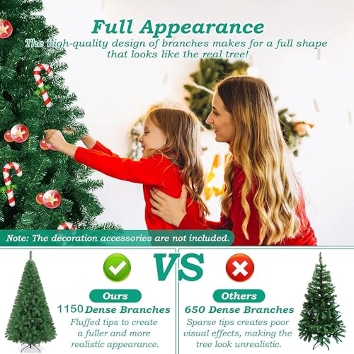 YOLOK 6ft Artificial Christmas Tree with 1150 Branch Tips and Foldable Metal Stand, Premium PVC Fir Artificial Holiday Christmas Tree, Ideal for Home, Office, and Xmas Party Decoration by YOLOK - Image 6